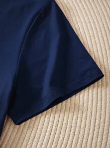 INAWLY Plus Solid V Neck Tee - Navy Blue - View 3