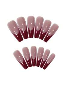 Transform Your Nails with 24pcs Red French Fake Nail & 1sheet Tape & 1pc Nail File - Redwood - View 3