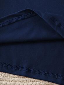 INAWLY Plus Solid V Neck Tee - Navy Blue - View 4