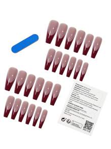 Transform Your Nails with 24pcs Red French Fake Nail & 1sheet Tape & 1pc Nail File - Redwood - View 4