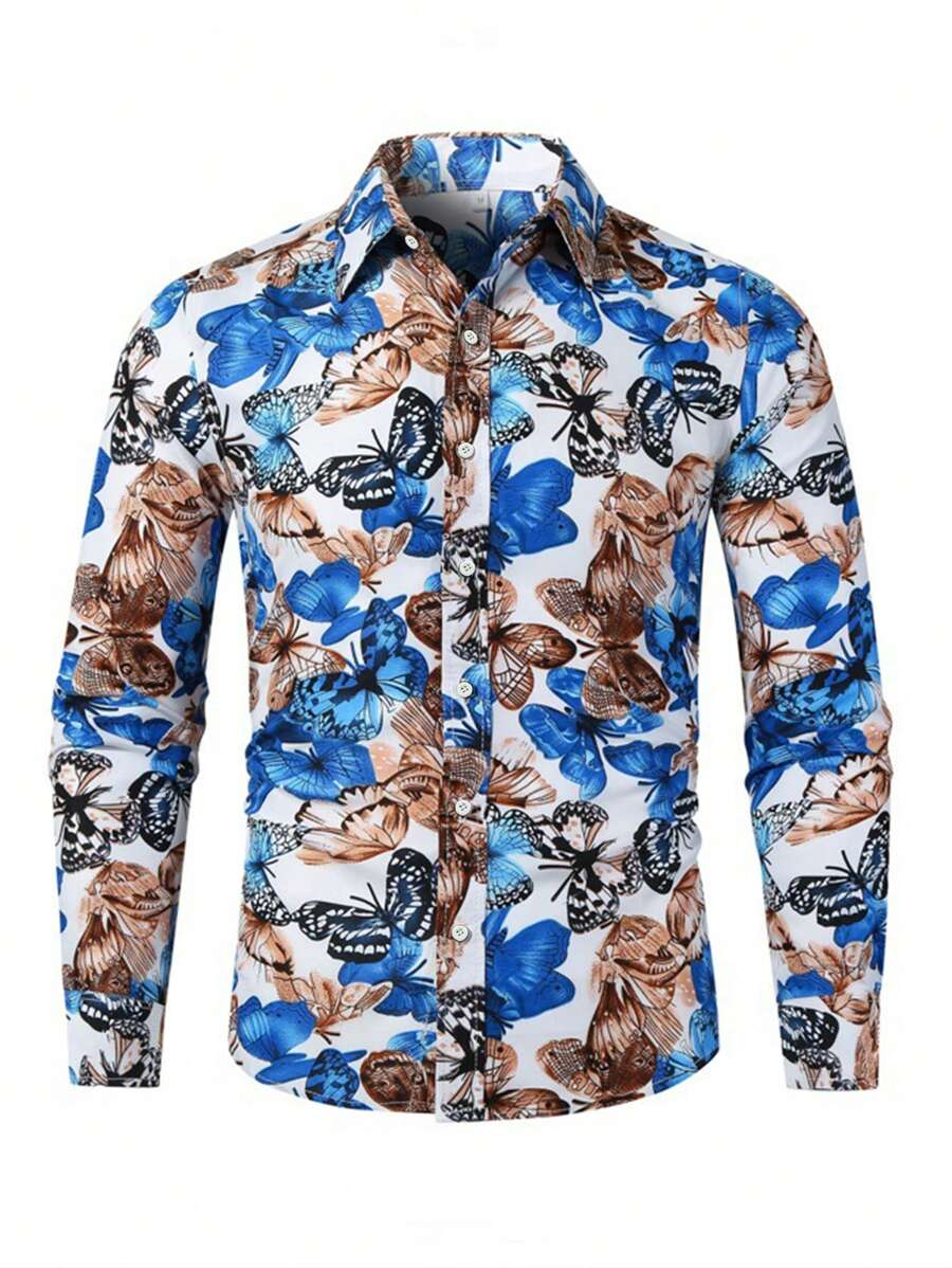 NITAGUT 男士蝴蝶圖案前排扣襯衫 - 彩色 - 查看 1