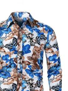 NITAGUT 男士蝴蝶圖案前排扣襯衫 - 彩色 - 查看 3