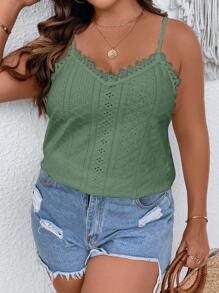 SHEIN Holidaya 大碼網眼刺繡蕾絲拼接吊帶上衣