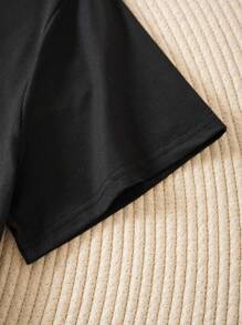 INAWLY Plus Heart Embroidery Tee, Women Top, Summer - Black - View 3