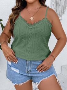 SHEIN Holidaya 大碼網眼刺繡蕾絲拼接吊帶上衣