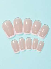 Elevate Your Style with 24pcs Nude French Fake Nail & 1sheet Tape & 1pc Nail File - White - View 2