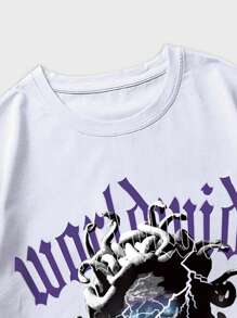 ROMWE MEN Bộ hai mảnh Nam Dây kéo Lễ Các Thánh Lá thư Đường phố - Đen và trắng - Xem 5