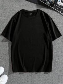 Manfinity Chillmode Hombres Camiseta de hombros caídos con estampado de slogan y dibujos animados - Negro - Ver 7