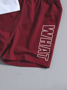 SHEIN Chàng trai trẻ Đồ họa Chữ cái Áo thun & quần đùi - Đỏ và trắng - Xem 5
