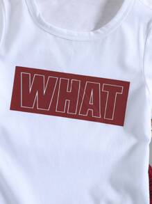 SHEIN Chàng trai trẻ Đồ họa Chữ cái Áo thun & quần đùi - Đỏ và trắng - Xem 6