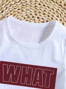 SHEIN Chàng trai trẻ Đồ họa Chữ cái Áo thun & quần đùi - Đỏ và trắng - Xem 7