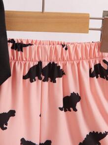 SHEIN 小男童恐龍印花T恤和短褲和帽