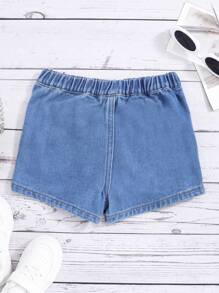 SHEIN Young Girl Button Front Denim Skort - Medium Wash - View 2