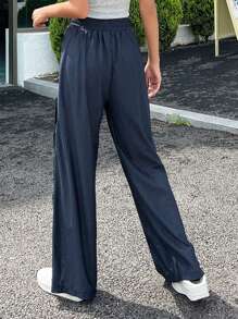 DAZY 素色高衩闊腿褲 - 藏蓝色 - 查看 2