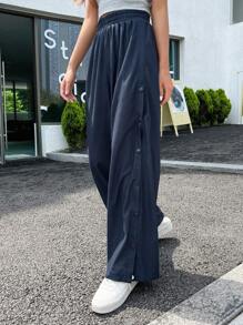 DAZY 素色高衩闊腿褲 - 藏蓝色 - 查看 8