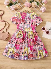 Vestido niña joven con estampado de dibujos animados - Multicolor - Ver 2