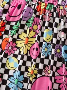 SHEIN Cô Gái Trẻ Hoa & In Kiểm tra Đầm - Nhiều màu - Xem 3