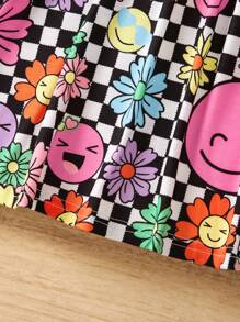 SHEIN Cô Gái Trẻ Hoa & In Kiểm tra Đầm - Nhiều màu - Xem 5