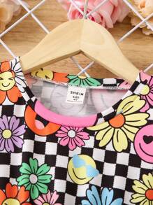 SHEIN Cô Gái Trẻ Hoa & In Kiểm tra Đầm - Nhiều màu - Xem 6