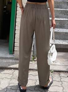 DAZY 高腰褶裥直筒西装裤商务装 - 咖啡棕 - 查看 2