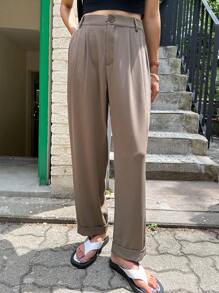 DAZY 高腰褶裥直筒西装裤商务装 - 咖啡棕 - 查看 4