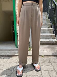 DAZY 高腰褶裥直筒西装裤商务装 - 咖啡棕 - 查看 5