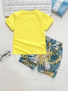 SHEIN Young Boy Tropical & Letter Graphic Tee & Shorts Summer Holiday