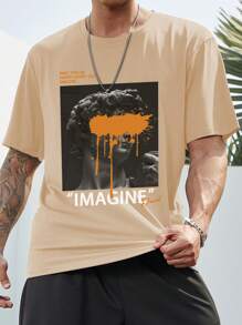 Manfinity Roughcore Men Plus Slogan & Figure Graphic Tee - Khaki - View 1