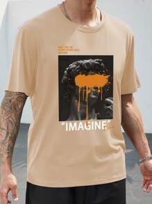 Manfinity Roughcore Men Plus Slogan & Figure Graphic Tee - Khaki - View 4