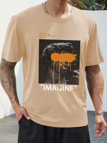 Manfinity Roughcore Men Plus Slogan & Figure Graphic Tee - Khaki - View 5