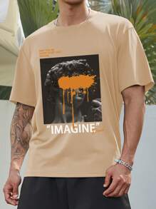 Manfinity Roughcore Men Plus Slogan & Figure Graphic Tee - Khaki - View 6