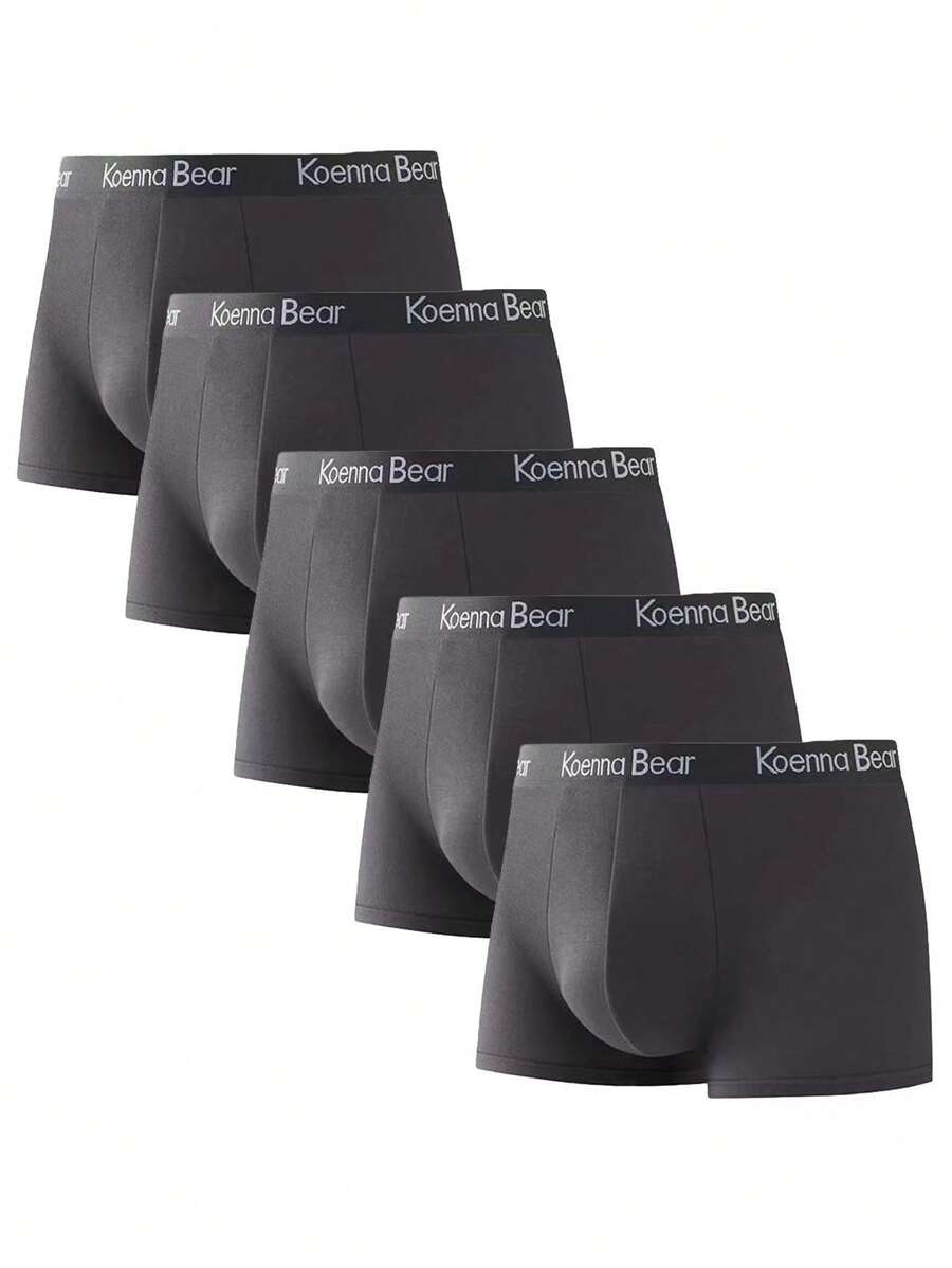 Men 5pcs Letter Tape Waist Boxer Brief - Dark Grey - View 1