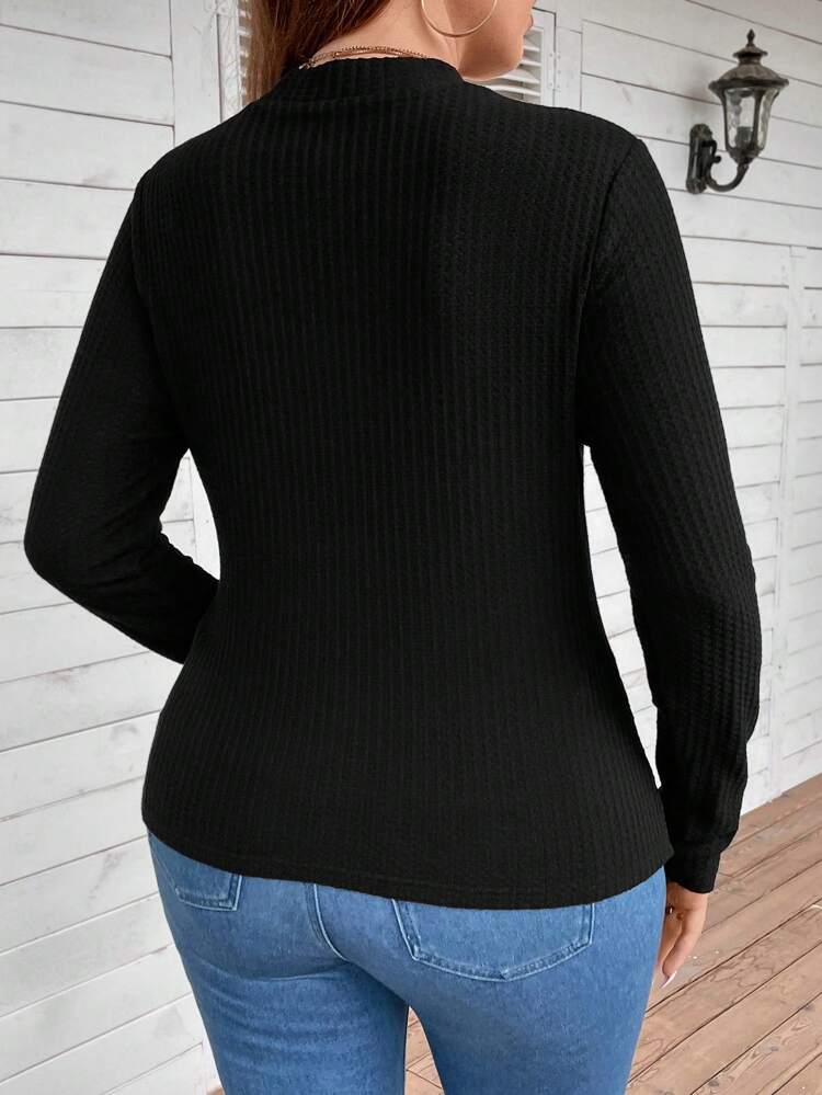 Plus Solid Mock Neck Going Out Tops Tee
