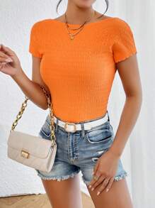 SHEIN Essnce 素色露背T恤 - 橘色 - 查看 4