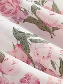 SHEIN MOD Vestido Corto De Tirantes De Verano Con Diseño De Flores Y Escote Delantero Con Cordones Y Detalle Fruncido En El Busto