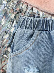 嬰兒手帕吊帶上衣和破洞抽鬚牛仔短褲 - 彩色 - 查看 3