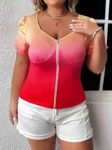 SHEIN LUNE Hơn Bóng Dây kéo Xù Áo cách chặt ngực - Nhiều màu - Xem 3