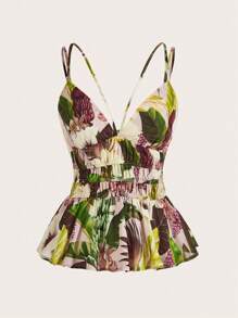 Anis Illustration 艺术家热带印花露背荷叶边吊带背心，节日 - 彩色 - 查看 1