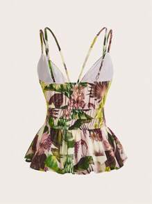 Anis Illustration 艺术家热带印花露背荷叶边吊带背心，节日 - 彩色 - 查看 2
