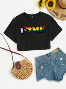 B. Stecz Designs Áo thun nữ Slogan sọc cầu vồng Giải trí - màu đen - Xem 1