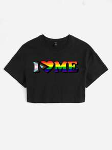 B. Stecz Designs Áo thun nữ Slogan sọc cầu vồng Giải trí - màu đen - Xem 4