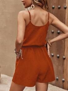 SHEIN LUNE Combishort À Fines Brides En Dentelle À Poche - Tabac - Voir 2