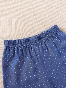 SHEIN Bộ Bé Gái Bất đối xứng Chấm bi - Màu xanh hải quân - Xem 3