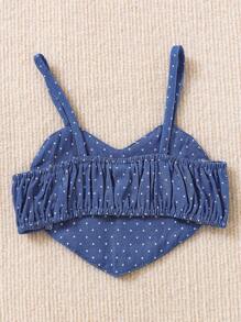 SHEIN Bộ Bé Gái Bất đối xứng Chấm bi - Màu xanh hải quân - Xem 5
