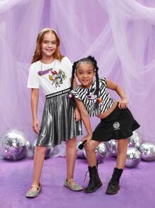 THE POWERPUFF GIRLS X SHEIN 女大童1入組卡通和字母圖案連衣裙 - 彩色 - 查看 3