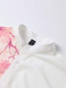 Manfinity RSRT Men 1pc Plants Print Shirt, Cherry Blossom Shirt, Pink And White Men Shirt, Men's Pink And White Graphic Shirt - White - View 4