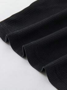 圖案印花條紋針織背心上衣 - 黑色 - 查看 3