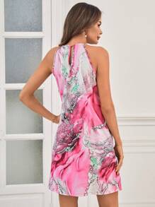SHEIN LUNE In Đá cẩm thạch Đường viền lỗ khóa Váy dây - Màu Hồng Tươi - Xem 2