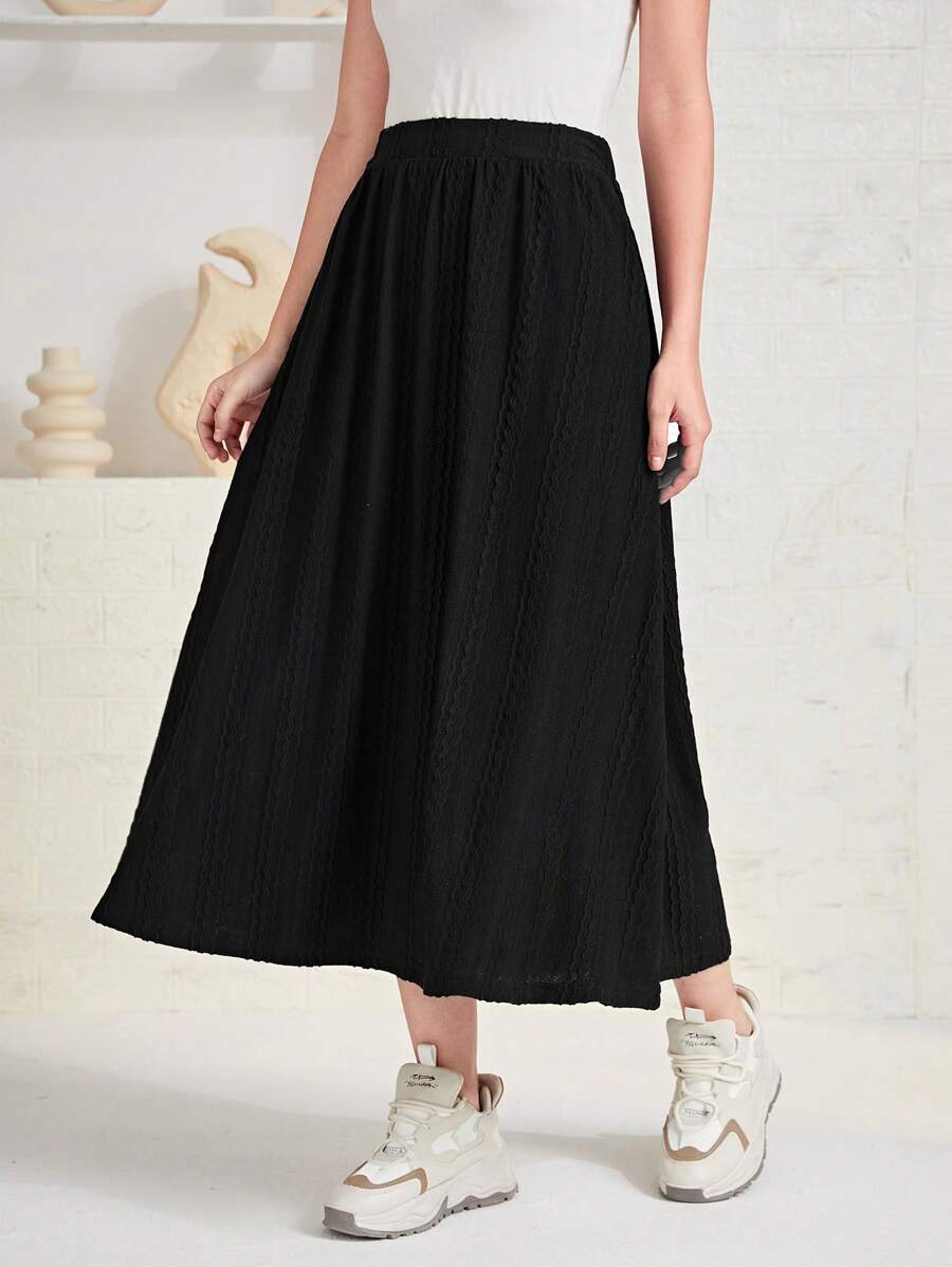 Seusyu 素色彈性腰帶A字半身裙 - 黑色 - 查看 1