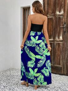 SHEIN LUNE 熱帶圖案抹胸連衣裙 - 彩色 - 查看 2